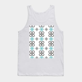 Mid Century Modern Minimal Simplistic Blue Lotus Mod Deco 4 Leaf Clover Simple Black White Tank Top